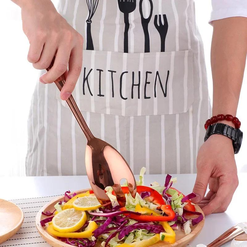 Набор столовых приборов из нержавеющей стали золотого цвета, ложки для салата, вилки, большие ложки для смешивания, сервировочные приборы для еды, кухонный набор столовой посуды