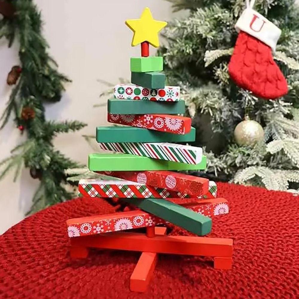 Rotatable Christmas Tree Model Wooden Xmas Tree Statue Delicate Xmas Tree Ornament