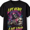Lift Heavy Live Loud Skeleton Gym Horror Metal Unisex TShirt