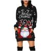 Fashion Casual Women's Christmas Printed Long Sleeve Hooded Pullover Dress Top