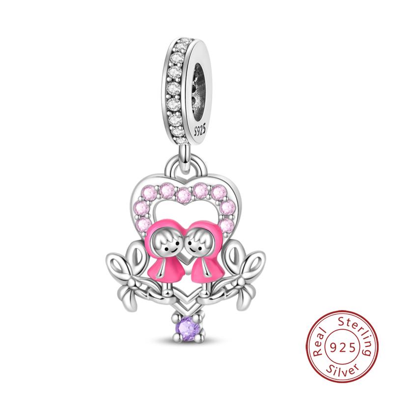 Настоящая медь Розовая серия Шармы-бусины в форме сердца Подходят для оригинальных браслетов Qikaola Сделай сам Украшения на День матери Подарок для мамы