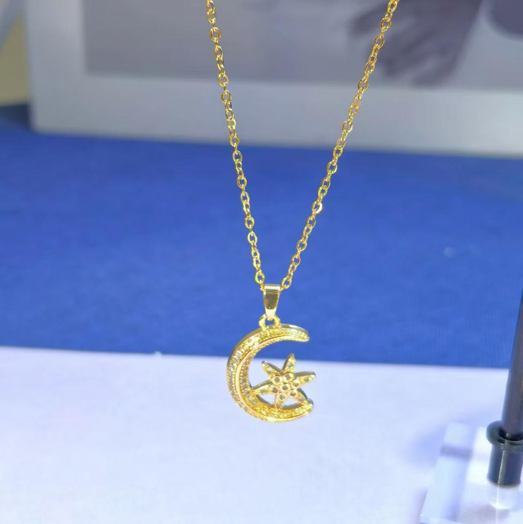 Полностью бриллиантовое ожерелье «Луна» Женское легкое роскошное универсальное медное микро-инкрустированное цирконом ожерелье Изысканная цепочка для ключиц