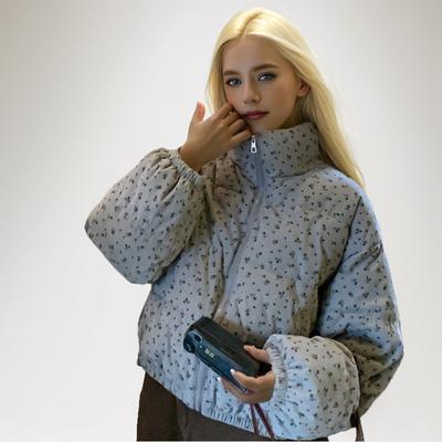 Модное хлопковое пальто-пуховик, женское, новое, короткое, модное, цветочное, хлопковое пальто, свободная, утолщенная, теплая куртка