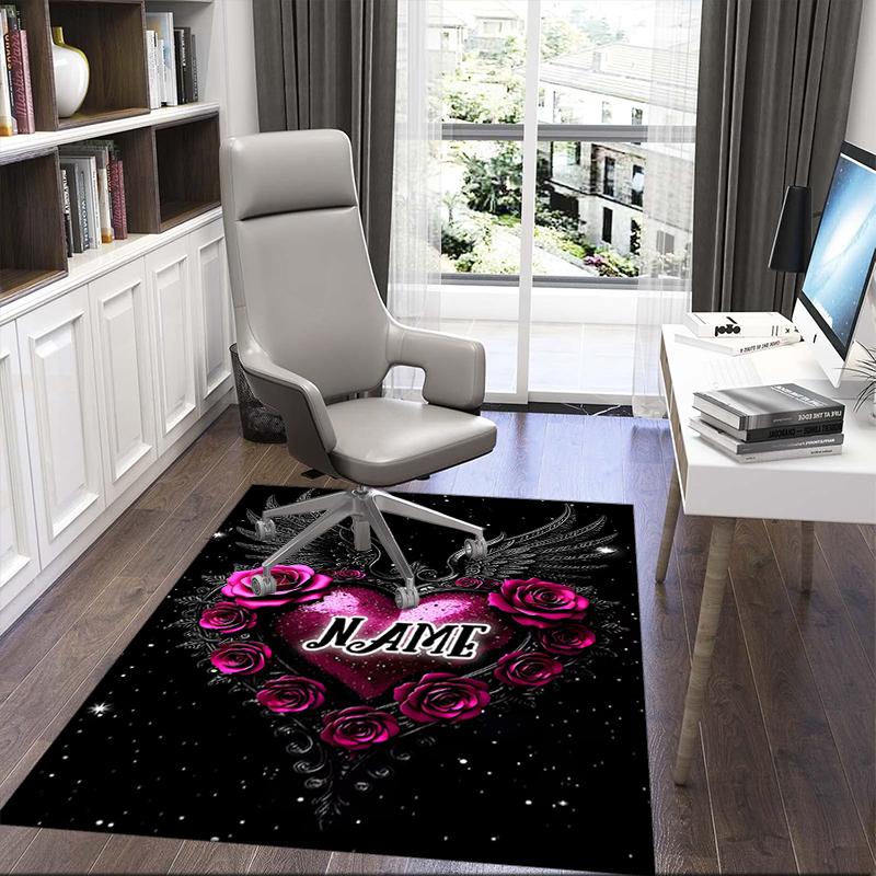 1PC Custom Name Heart Roses Name Theme Floor Mat Ideal for Living Room, Game Rooms, Office, Bedroom,Floor Mat Playful Design
