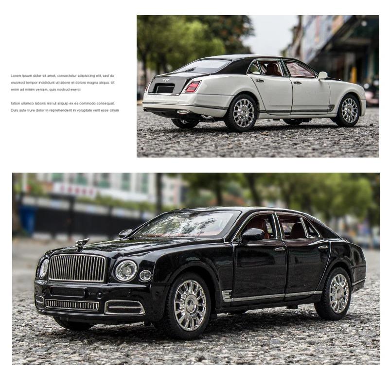 Diecast 1/24 Scale Bentley Mulsanne Alloy Model Car Collection Vehicle Simulation Sound & Light Metal Toy Car Toy for Kids Gift