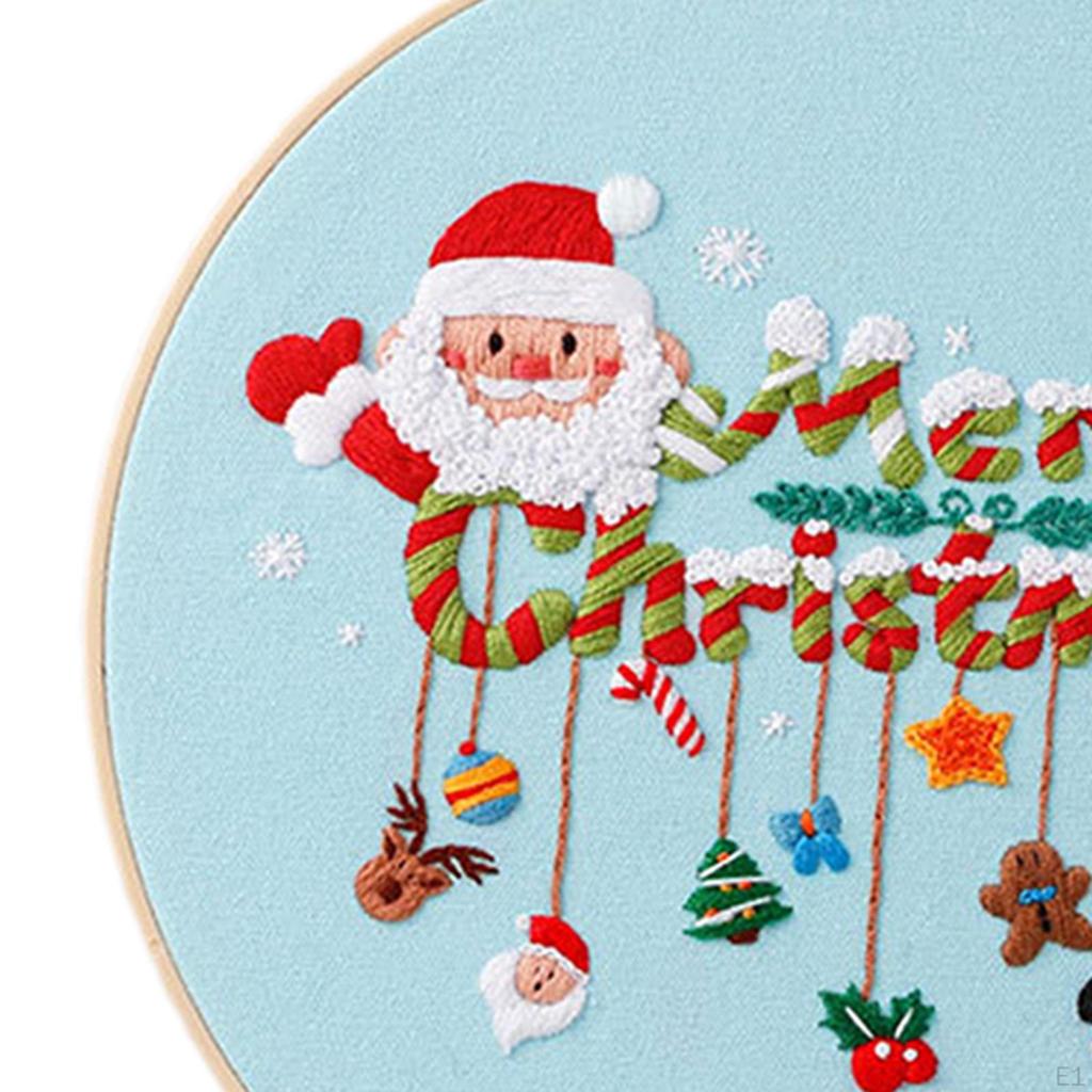 Christmas Cross Stitch Kit with 20cm Embroidery Hoop for DIY Crafting
