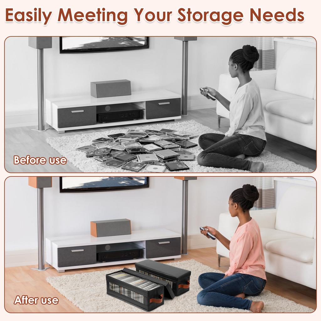 4Pcs DVD Storage Box Non Woven CD Container Box with Visible Window Lid and Handle Books Stationery Video Game Disk Organizer