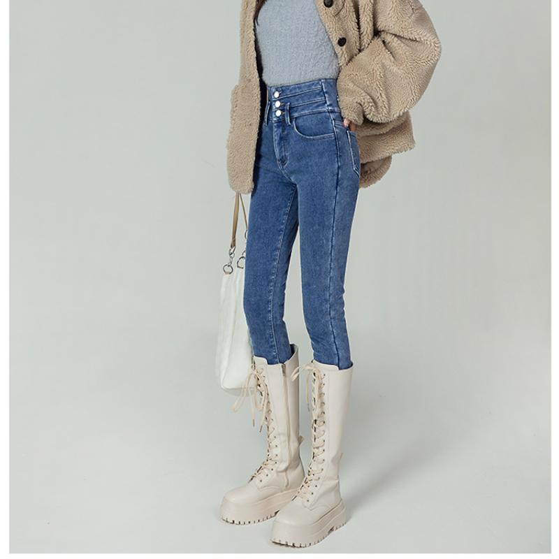Commuting Wind Stretch High Waist Autumn Winter Pencil Pant Female Casual Velvet Jeans Womens Harajuku Jean Thick Warm Women Pants