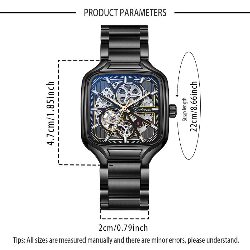 Trend Silver Watches Square Dial Stainless Steel Luxury Hollow Skeleton Mechanical Watch Waterproof Male Gifts Reloj Automático