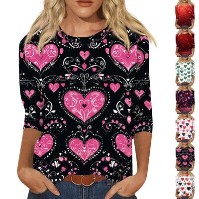 Женские топы Рубашка с рукавом три четверти V-образный вырез Свободная повседневная рубашка Футболка с принтом