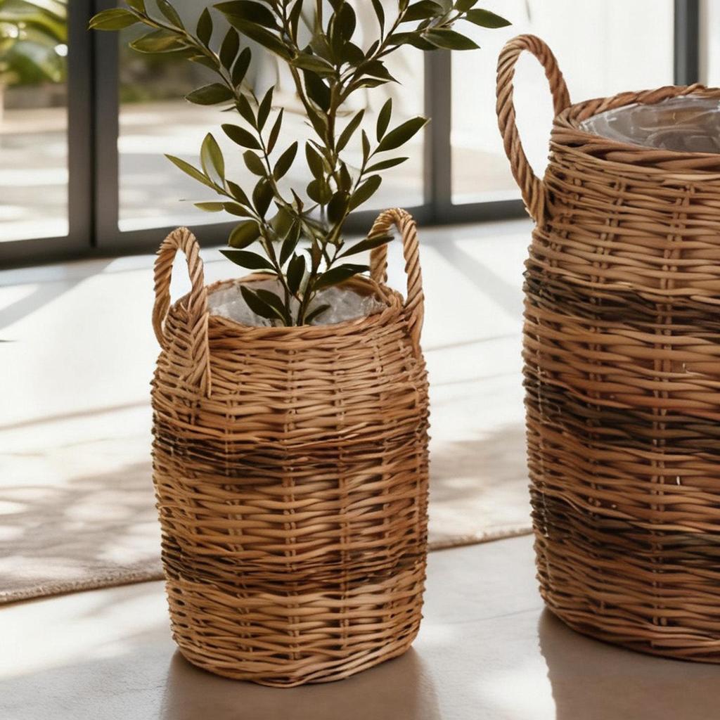 Japanese Pastoral Willow Woven Flower Basket for Living Room, Balcony, or Clothing Store - Rattan Decorative Handheld Flower Pot