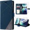 Case and 2 Tempered Glasses for Xiaomi Redmi Note 14 Pro Plus 5G / Redmi Note 14 Pro+ 5G - Navy Blue Leather Effect Shockproof