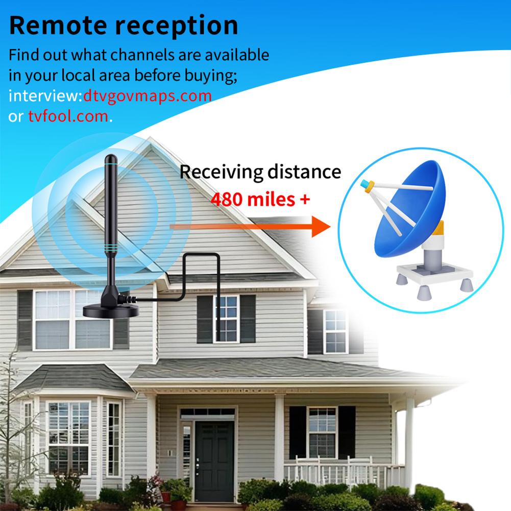 4K/1080P HD Digital TV Antenna with Signal Amplifier 480+ Miles Indoor Outdoor Antenna Magnetic Base VHF UHF Digital HD Aerial