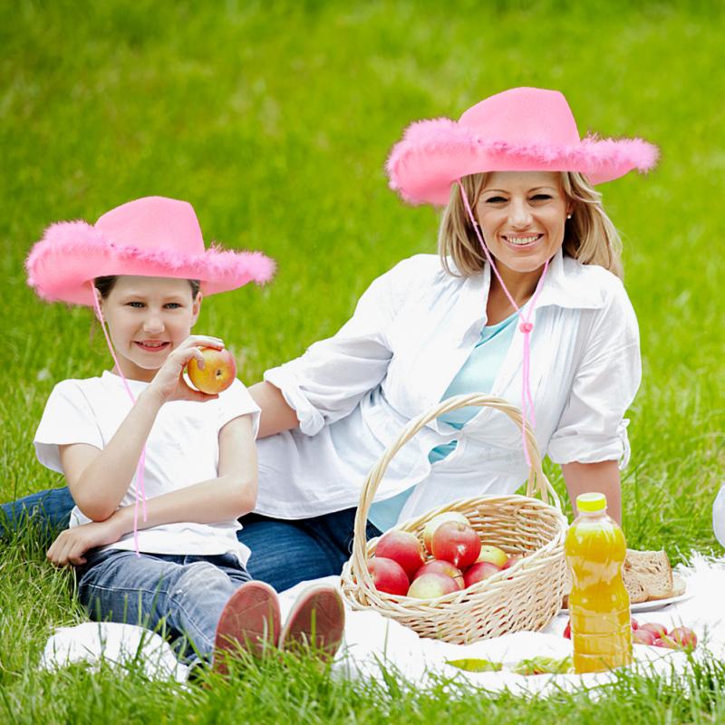 2 шт., женская ковбойская шляпа в стиле вестерн с розовым пером, новинка, ковбойские шляпы для вечеринок на Хэллоуин, диско-костюм