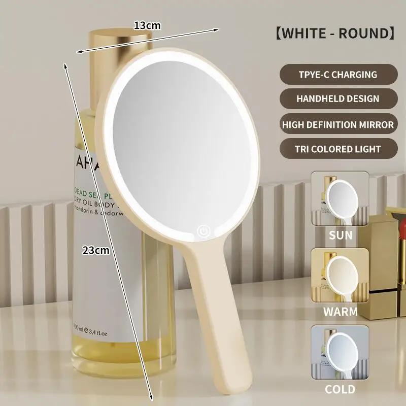 Светодиодное умное зеркало для макияжа, ручное, портативное, 3 цвета, регулировка яркости, сенсорный экран, настольное косметическое зеркало, для путешествий, дома