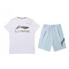 Футболка с круглым вырезом и короткими рукавами с логотипом Li Ning, удобные шорты средней посадки, повседневный спортивный костюм, унисекс, комплекты AHSUA19-1+YKSV151-2