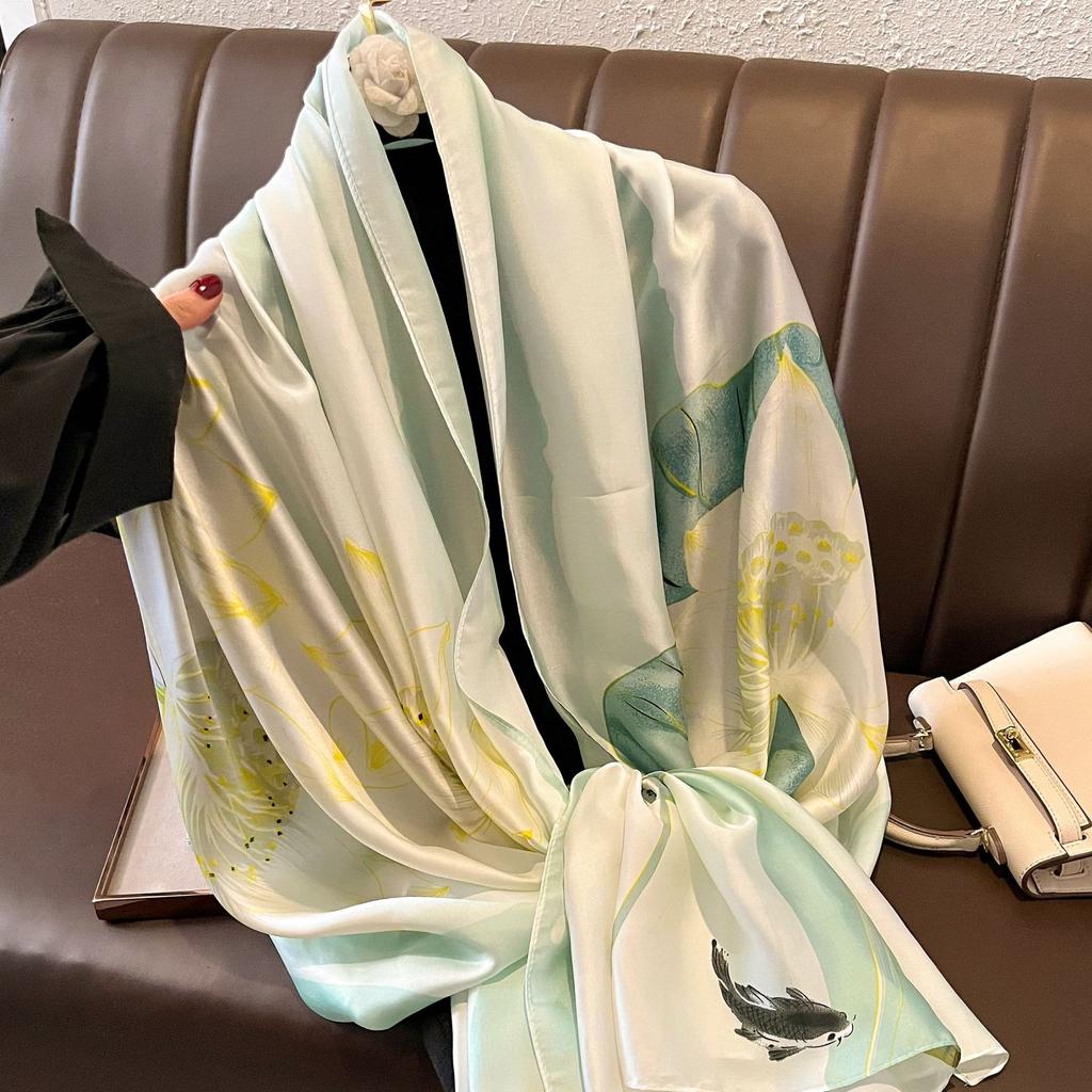Fashion Silk Scarf Women Shawls Female Cover Flowers for Traveling Sun Protect Sunscreen Beach Scarves Air Conditioning Wraps