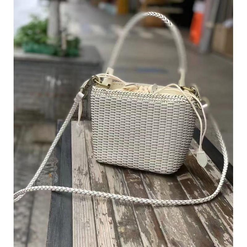 2026 Woven Leather Tote Bag Soft Small Square Bucket Handbag Beach Daily Use Shoulder Or Hand Carry
