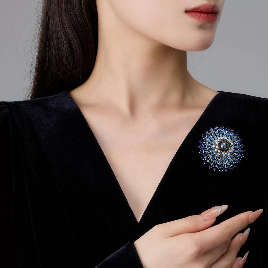 Брошь "Фейерверк" с полным бриллиантовым покрытием, Большая жемчужная брошь, Булавка уникального дизайна