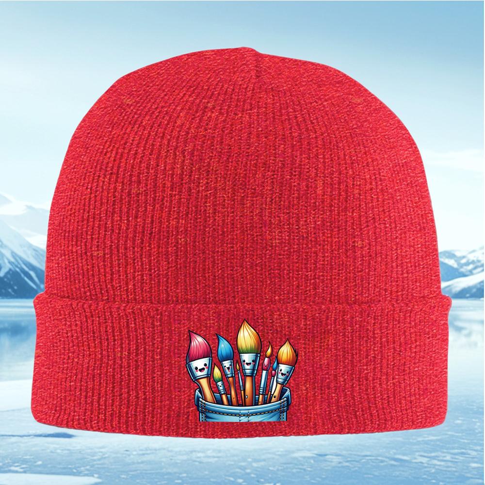 Smiling brushes in denim pocket Men Women Unisex Knitted Hat Beanie Pullover Cap Winter Thermal Warm Christmas Outdoor Cycling H