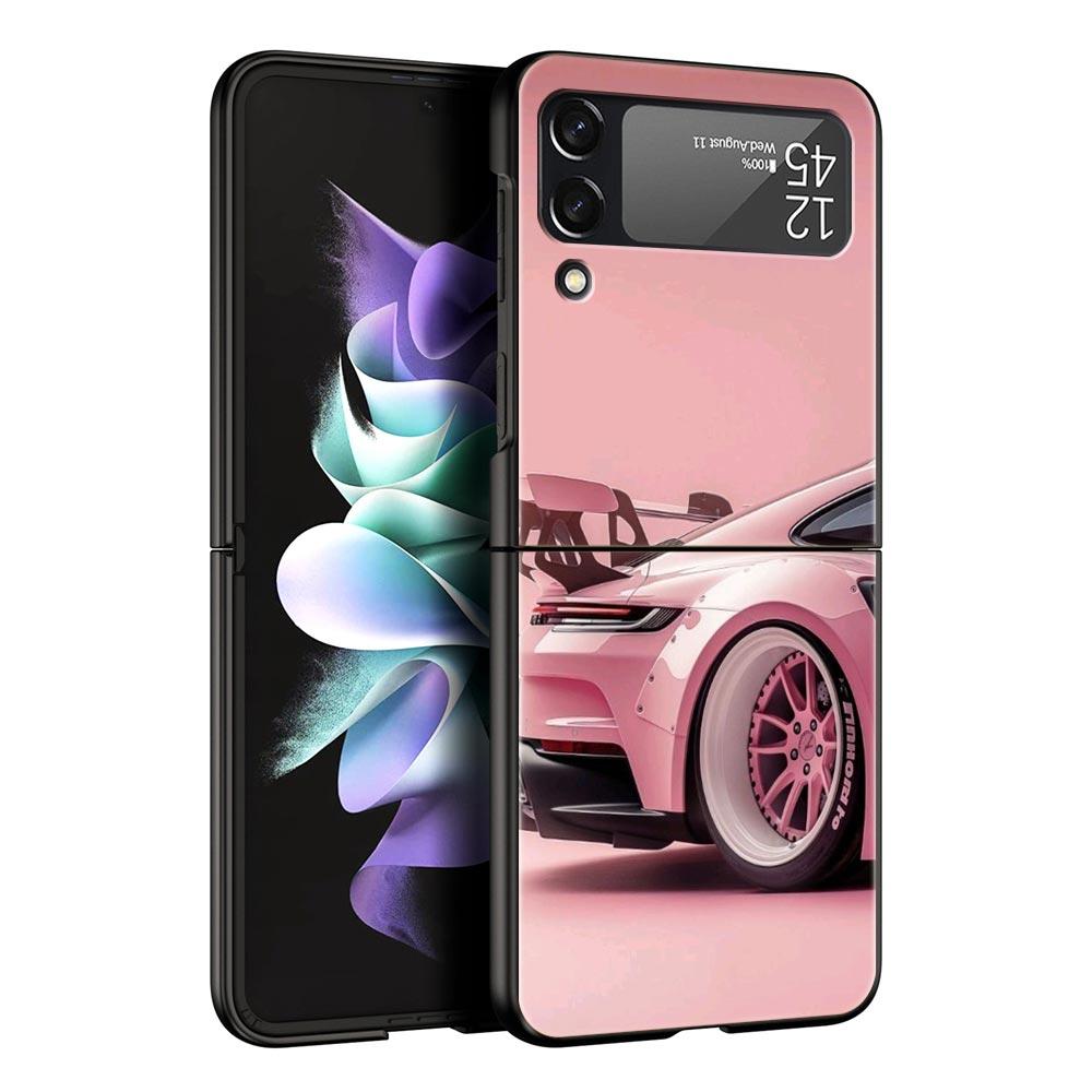 Fashion Pink Car Pattern Hard PC Phone Case For Samsung Galaxy Z Flip 7 6 5 4 Black Cover For Galaxy Z Flip 3 Foldable Shell Bag