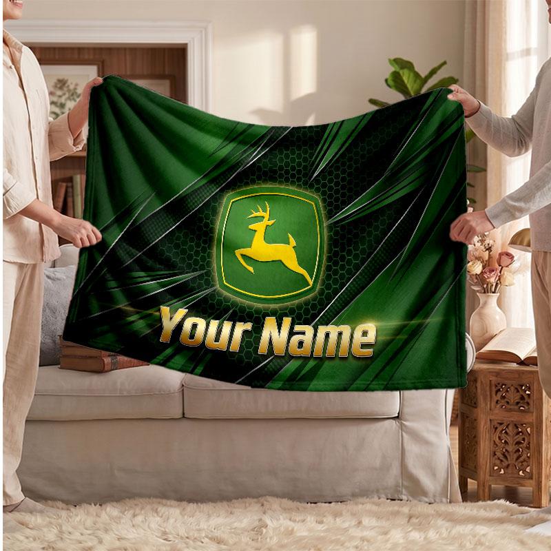 John Deere Flannel Blanket, Custom Name Text Personalized Soft Throw Blanket Home Decor Gift