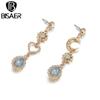 Bisaer Asymmetric Love & Moon Rhinestones Stud Earring for Ladyies Gentle Jewelry