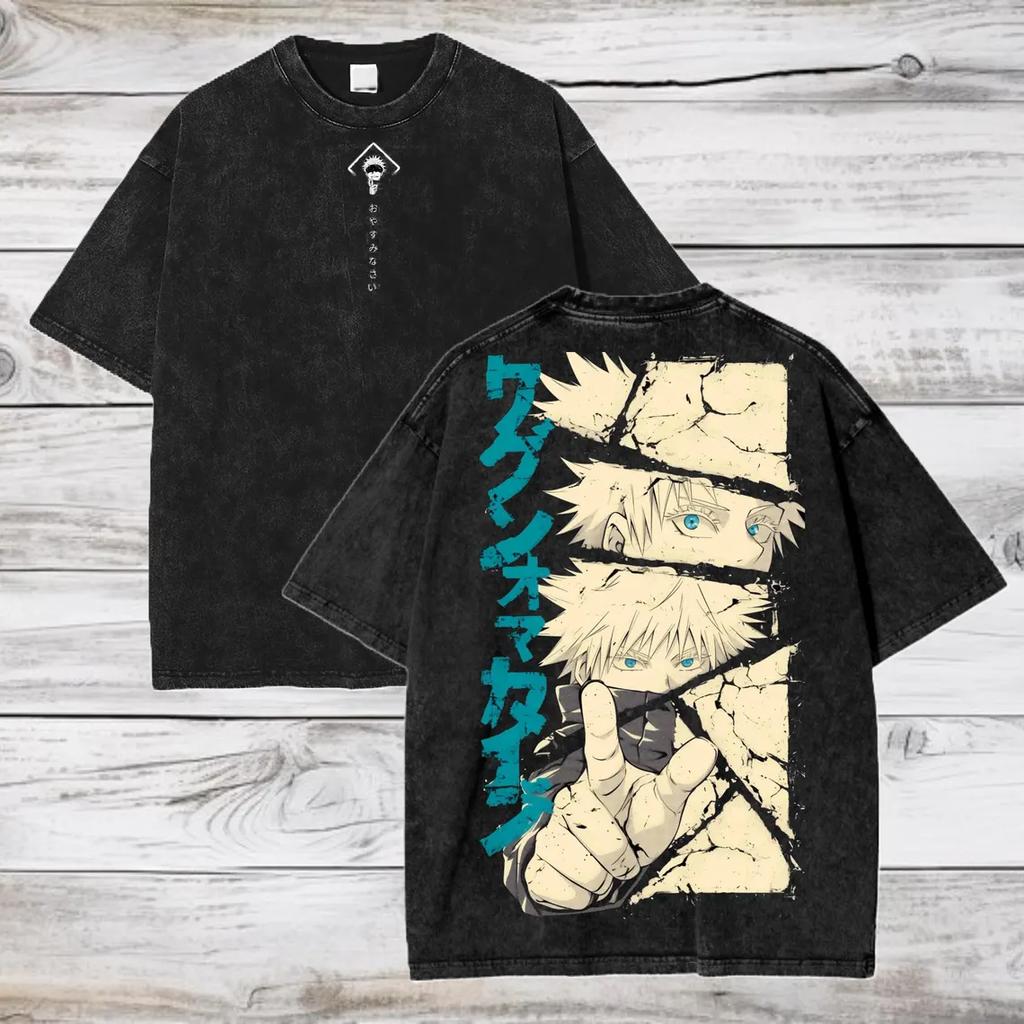 Gojo Satoru Jujutsu Kaisen Men Women Tshirt Washed Cotton T-shirt Clothing Summer Short Sleeve Oversized Tees Streetwear