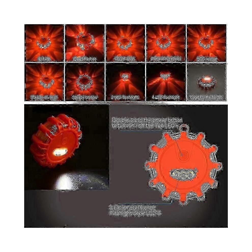4-Pack Roadside Emergency LED Flashing Warning Flare Light Kit with Beacon Discs