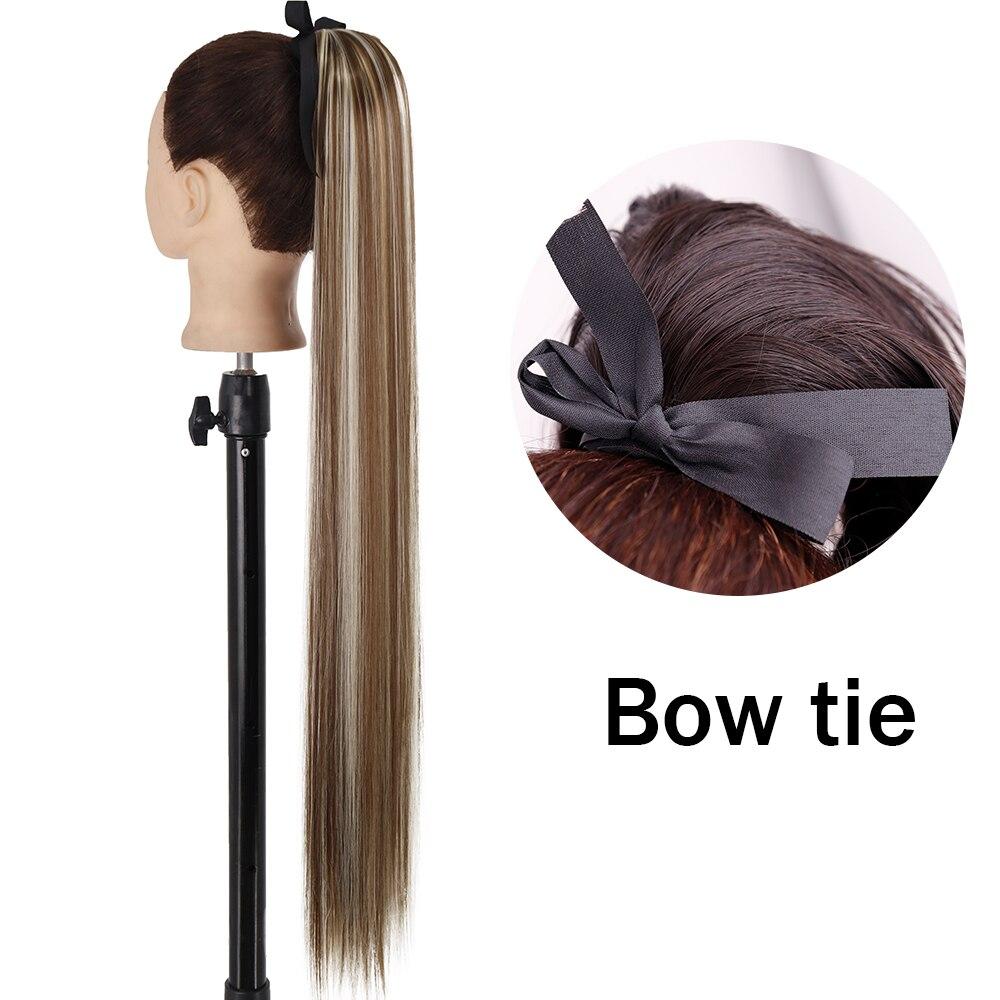 XINRAN Женский супер длинный прямой парик с хвостиком, красочный галстук-бабочка на липучке, наращивание волос с конским хвостом, синтетический термостойкий конский хвост