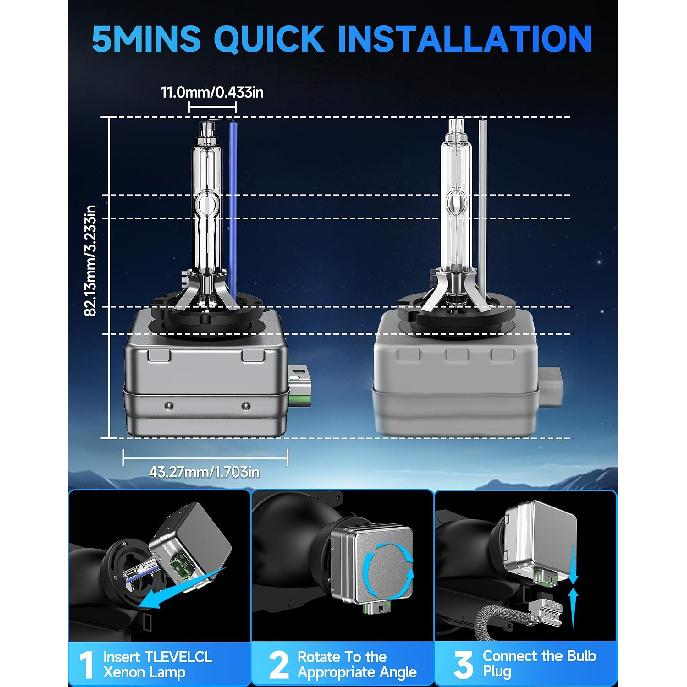 Fit for Chevy Camaro Impala Corvette D3S HID Xenon Headlight Bulbs | 2014-2021 Camaro, 2014-2019 Impala, 8000K White Blue, Upgraded 35W High Low Beam