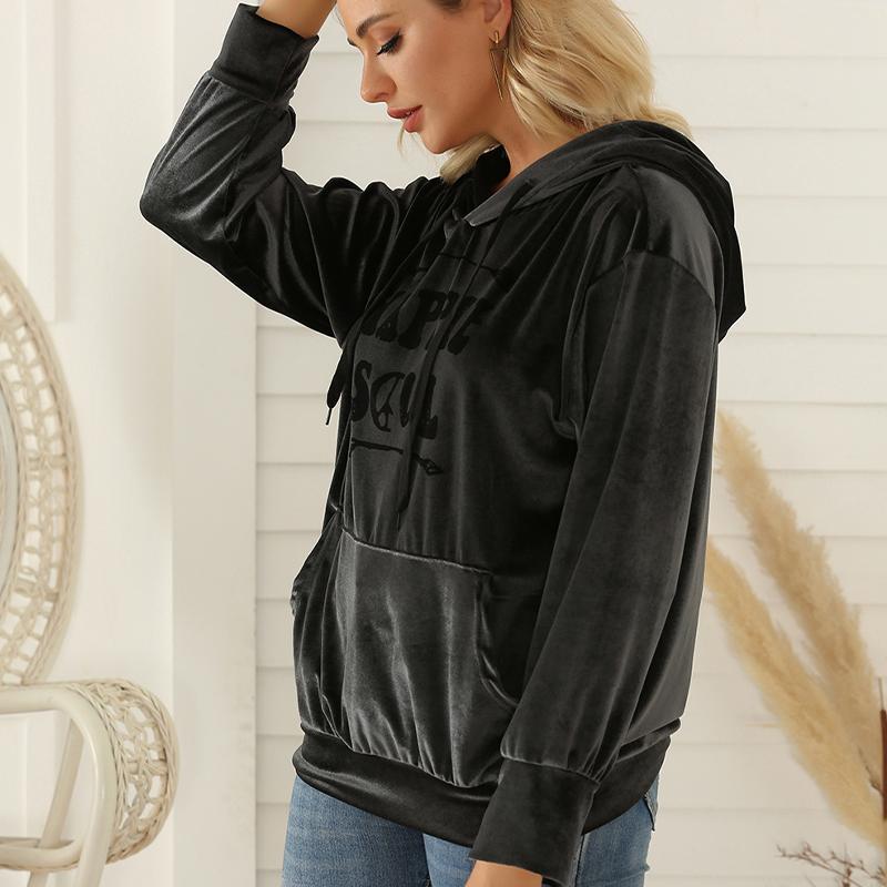 Женская флисовая толстовка, повседневный пуловер, топ с капюшоном