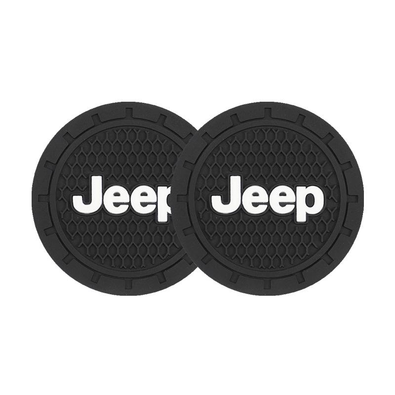 AIN4 2Pcs Silicone Car Cup Mats Anti Noise Coaster Auto Accessories For Jeep Grand Cherokee Wrangler JK Gladiator Compass Renegade