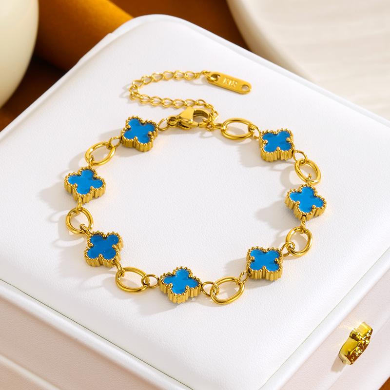18K Titanium Steel Four-leaf Clover Bracelet Korean Version of Bohemian Temperament Titanium Steel, Vacuum Plating Does Not Fade Hand Jewelry