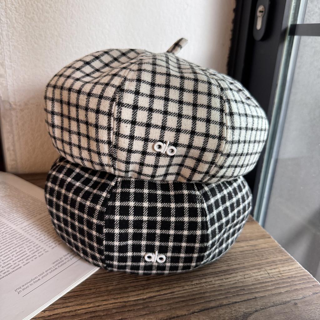 Color Clashing Grid Artistic Vintage Beret Hat Geometric Elements Spring Women
