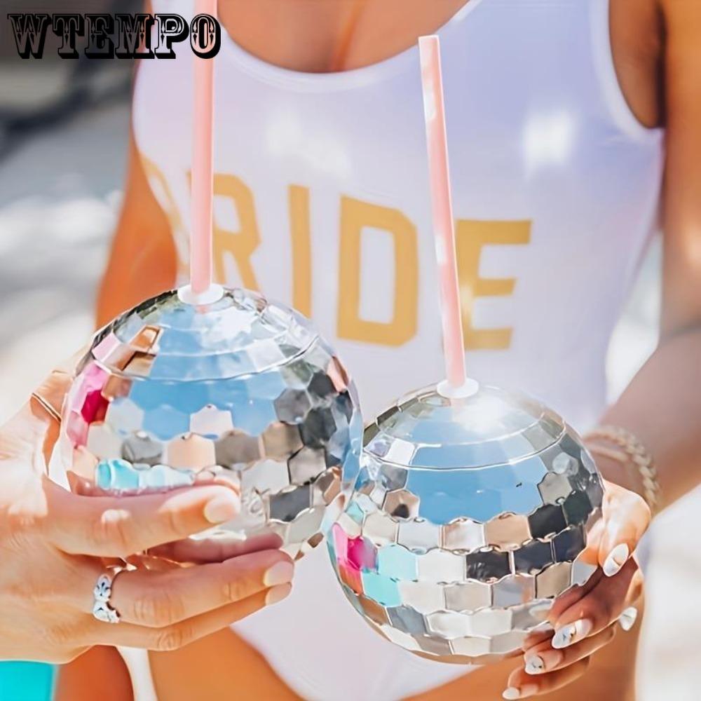 2 шт. Серебристые стаканы-диско-шары 20 унций Party Cups с крышкой и блестящим шаром Коктейльный стакан Пластиковые стаканы Стакан с крышками и соломинками Стаканы-диско-шары