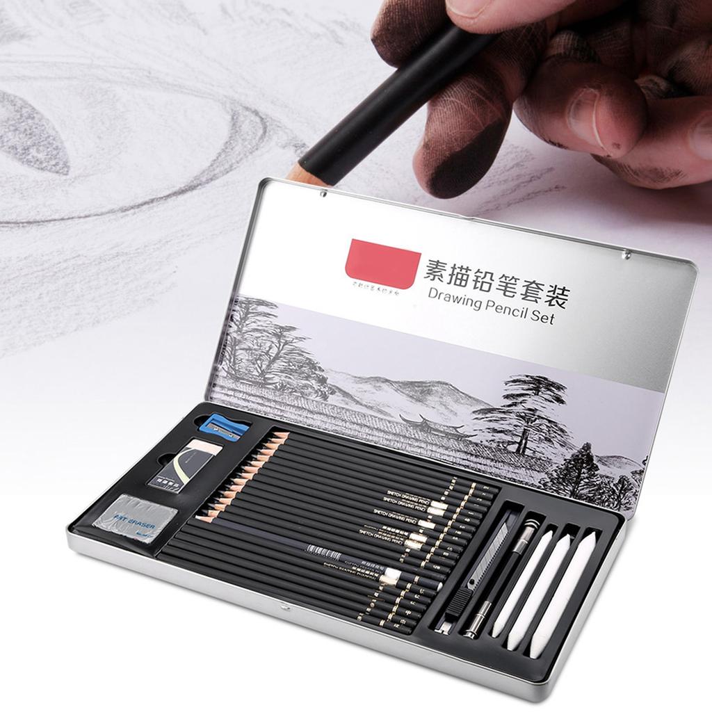 29pcs Drawing Sketch Set Charcoal Pencil with Eraser Art Craft Painting Sketching Kit