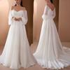 Women Elegant Long Sleeves Backless Mesh Off Shoulder Bridal Maxi Long Dress Host Wedding Bride Bridesmaids Party Gowns