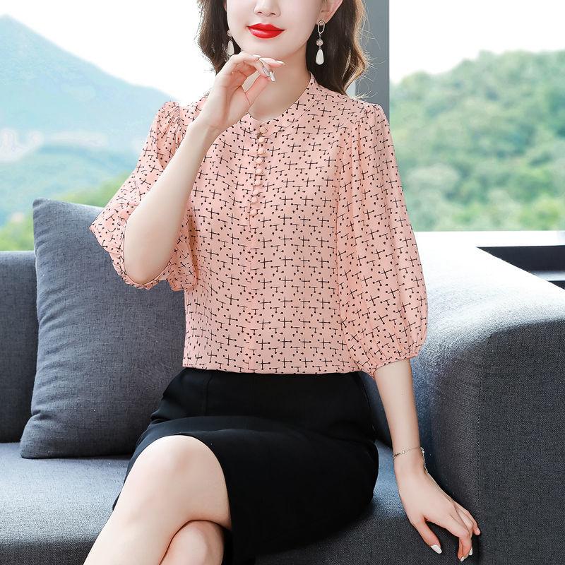 Шифоновая рубашка с цветочным принтом, новая осенне-летняя блузка с короткими рукавами, женская одежда