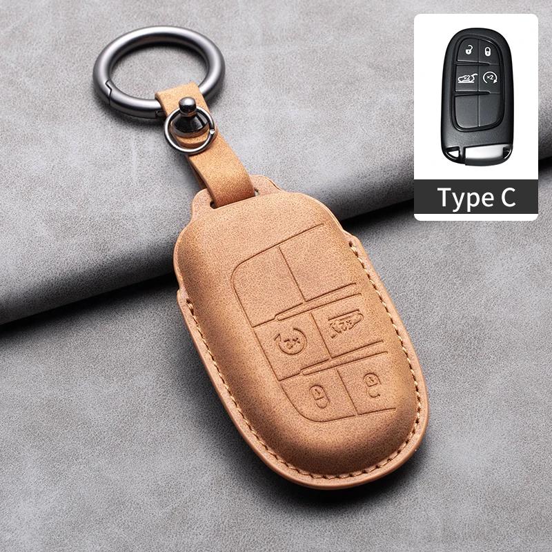 Leather Car Key Case Cover Shell For Jeep Chrysler 300 200 Dodge Charger Grand Cherokee Wrangler Compass Renegade For Fiat 500X