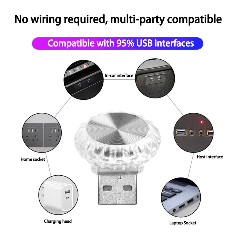 Автомобильный USB Светодиодный Атмосферный Свет RGB Подсветка Салона Мини Декоративные Ночники Для Автомобиля Подсветка Салона Компьютерный Свет Plug Play