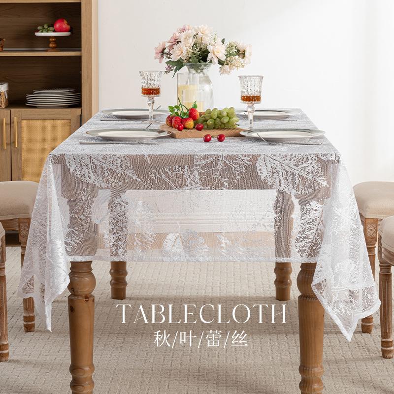 Lace Rectangular Dining Table Cloth Tea Table Towels Dustproof Cloth for Household Desks Used for Wedding Birthday Party Decorat Taplak Meja Cutwork