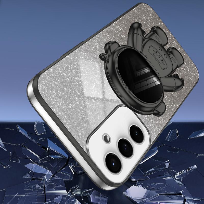 For Samsung Galaxy S23 FE Electroplating PC+TPU Phone Guard Case Astronaut Kickstand Cover