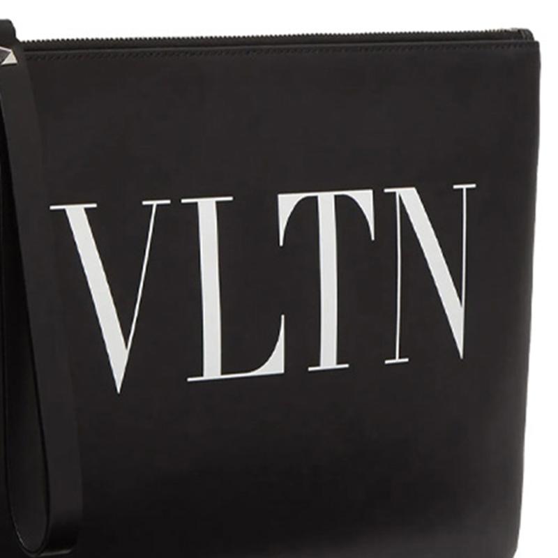 Valentino VLTN Letter Print Studded Zip Closure Leather Clutch Men clutch Black WY2P0299LVN0NO