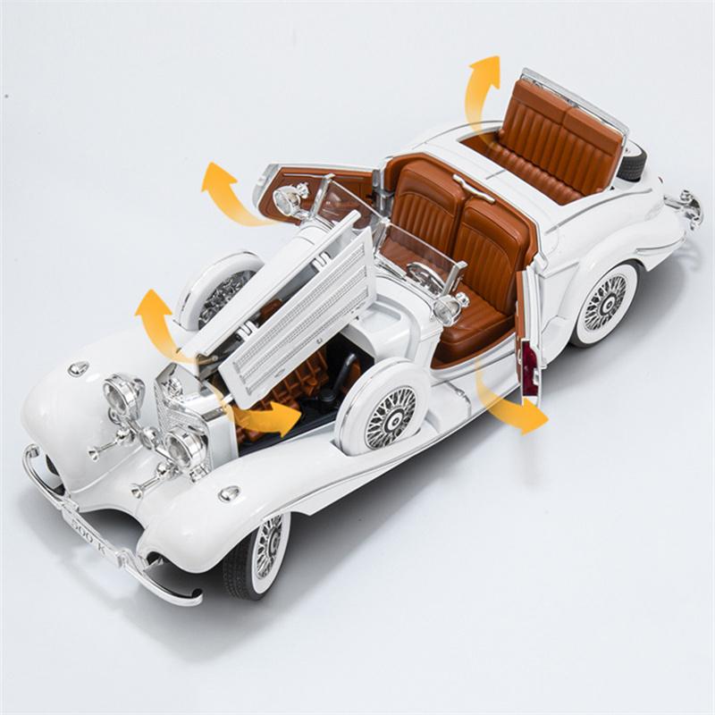 Масштаб 1/18 1936 Benzs 500K Alloy Classic Car Model Diecast Metal Retro Vehicles Car Model Simulation Sound and Light Children Toy Toy Gift