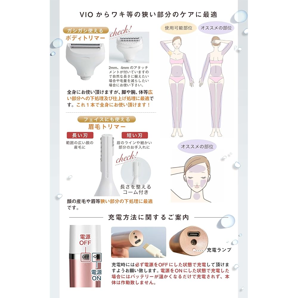 RENAGE Women's Electric Shaver for Body, Face, and VIO - Waterproof, USB-C Rechargeable, Rose Gold