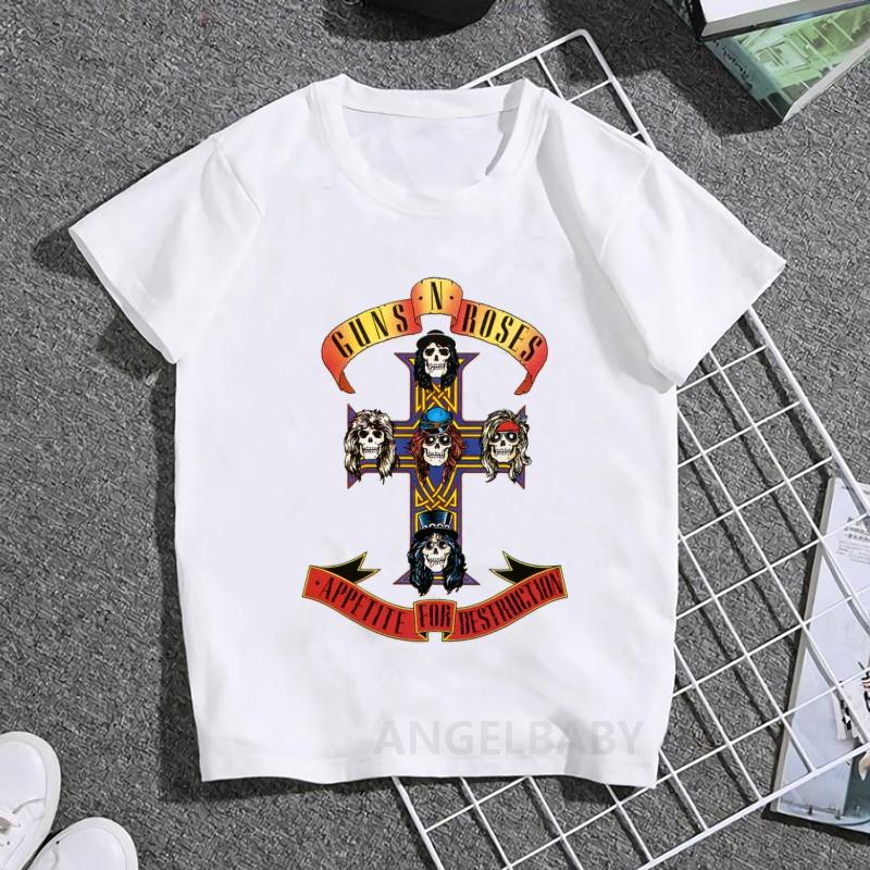Горячая Распродажа Футболка с Принтом Рок-группы Guns N Roses Модная Детская Футболка Летние Топы для Девочек Одежда для Малышей Мальчиков Детские Футболки с Коротким Рукавом