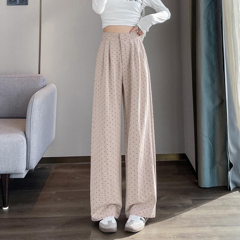 Весна и лето Новый костюм в горошек Широкие брюки Женские свободные повседневные брюки во французском стиле