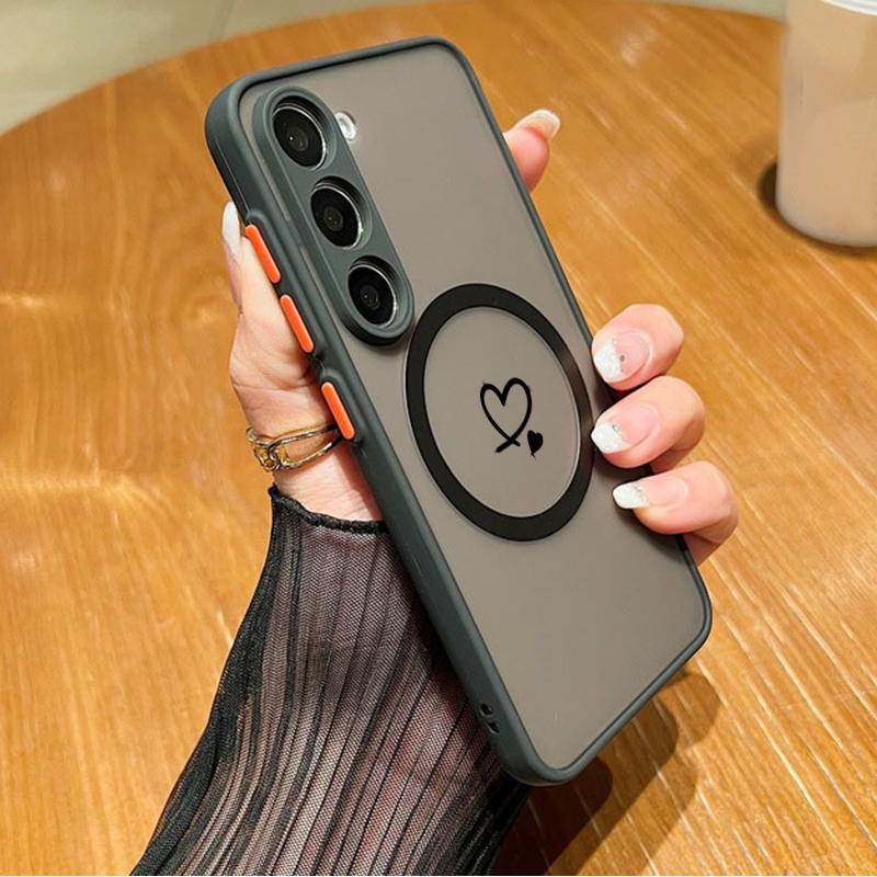 Простой матовый тонкий магнитный чехол с принтом в виде сердца для Samsung S25 S24 FE S23 Ultra S22 S21 A55 A15 A54 A35 A34, прозрачный противоударный чехол для телефона MagSafe
