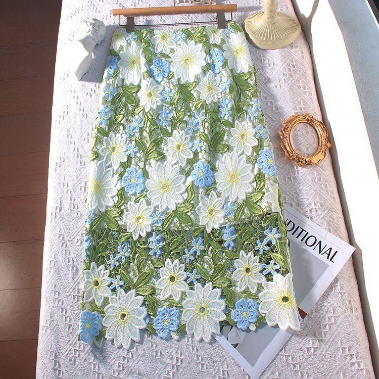 Европейская ажурная кружевная вышитая 3D цветочная юбка-обертка женская одежда